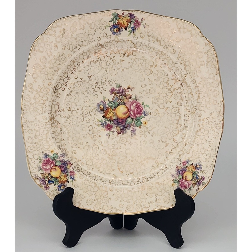 Hollinshead Kirkham Tunstall Square Plate Vintage Chintz Fruit Floral England